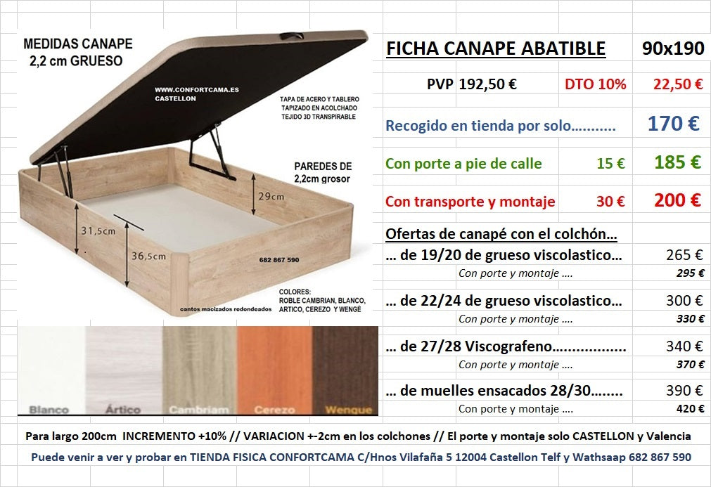 Canapé de 90 x 190