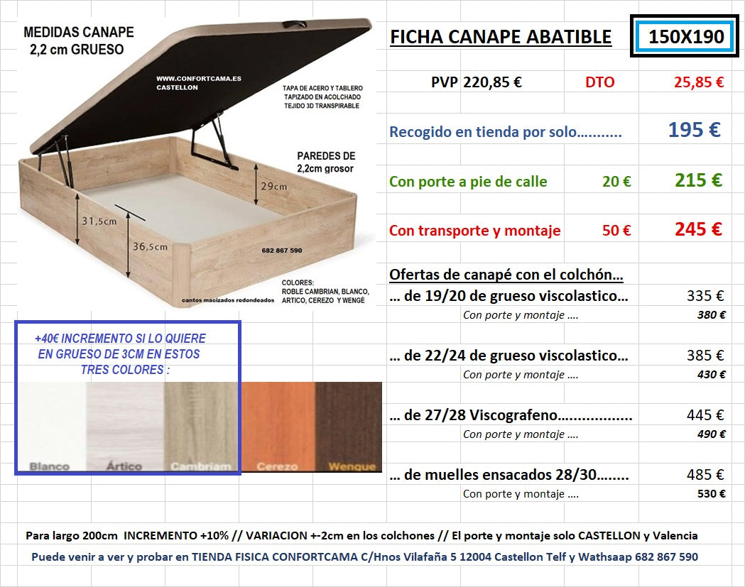 Canapé abatible 150x190