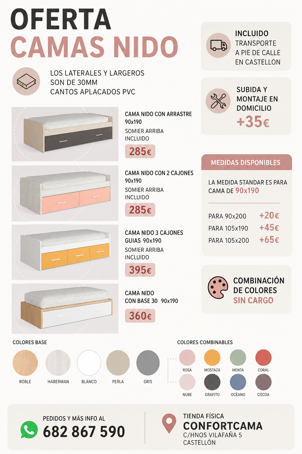 CAMA NIDO DESDE 285€ | VARIOS MODELOS Y COLORES | TRANSPORTE INCLUIDO